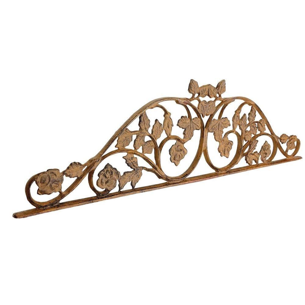 Rustic Antique Cast Iron Door Gate Topper Window Grille Rose Leaf Detailing